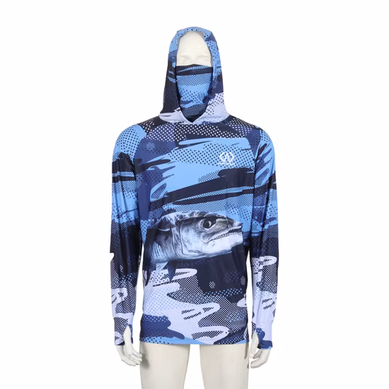 Custom Sublimation UV Protection Scarf Hood Masked Fishing Sports Hoodie with Neck Gaiter Bandana