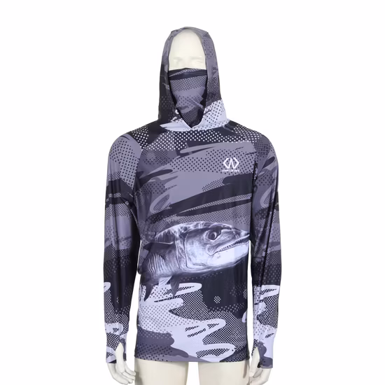Custom Sublimation UV Protection Scarf Hood Masked Fishing Sports Hoodie with Neck Gaiter Bandana